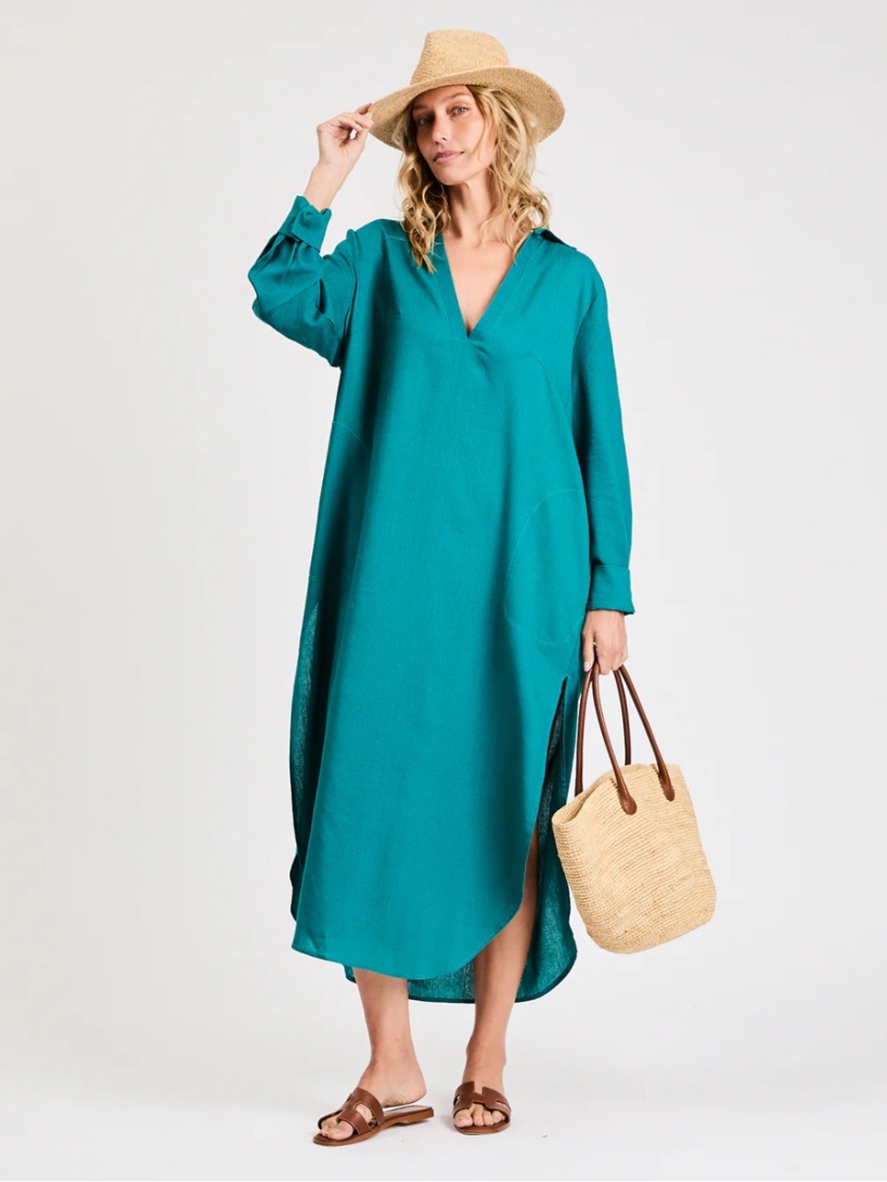 MY BODHI Linen Tunic Dress Teal NWOT